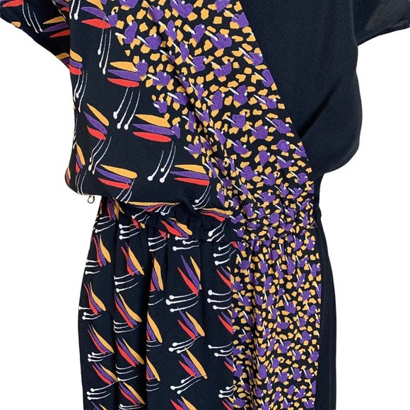 Vintage 70s 80s Contempo Casuals Graphic Print Wrap Rayon Dress - Picture 3 of 12